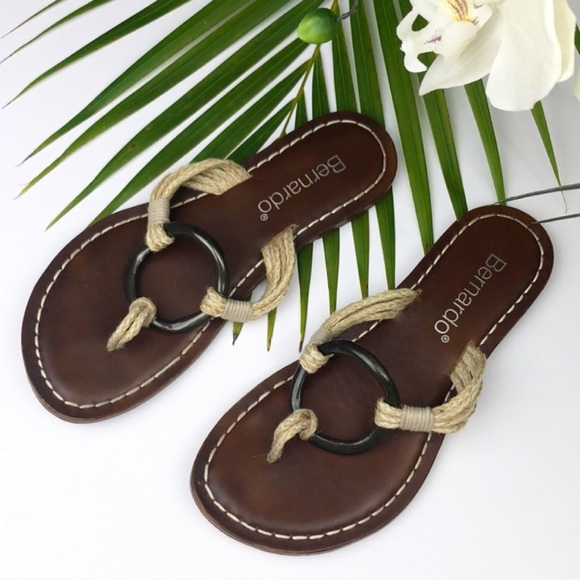 Bernardo Shoes - {Bernardo} Nautical Rope Ring Leather Flat Sandals